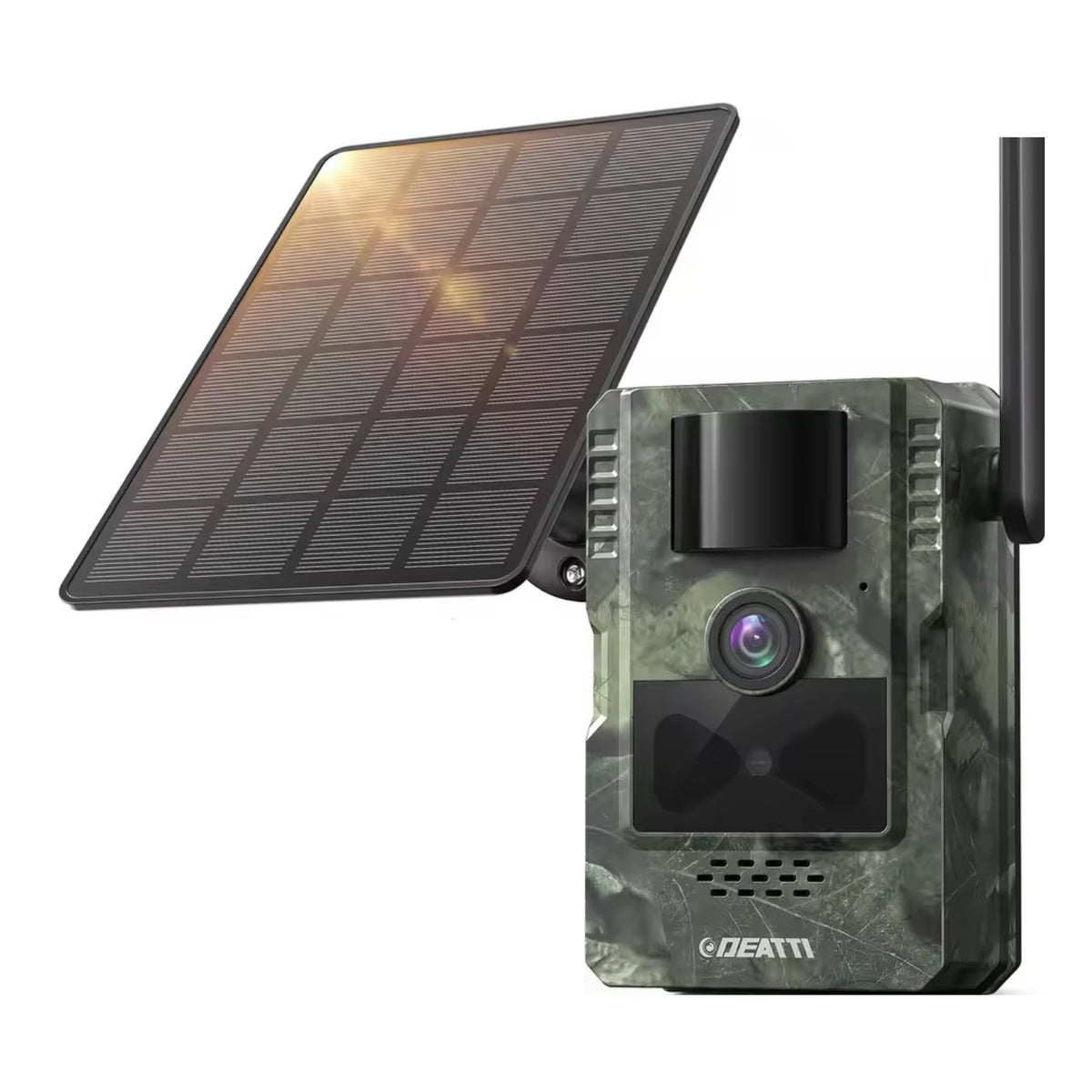 Caméra de chasse 4G solaire 2K vision nocturne, carte SD 32 Go incluse